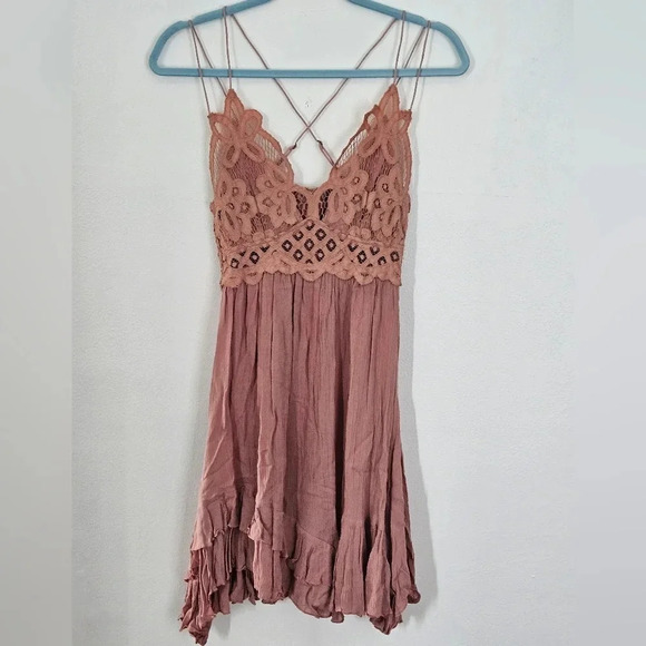 Free People Adella slip dress boho in‎ rose size small NWT - Picture 1 of 5